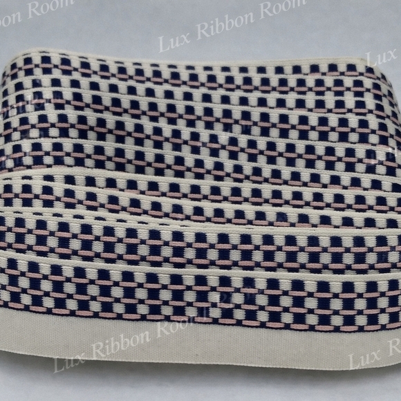 unknown Other - Vintage French Ribbon 1950s Cream Navy Pink Woven Trim Two (2) Yards